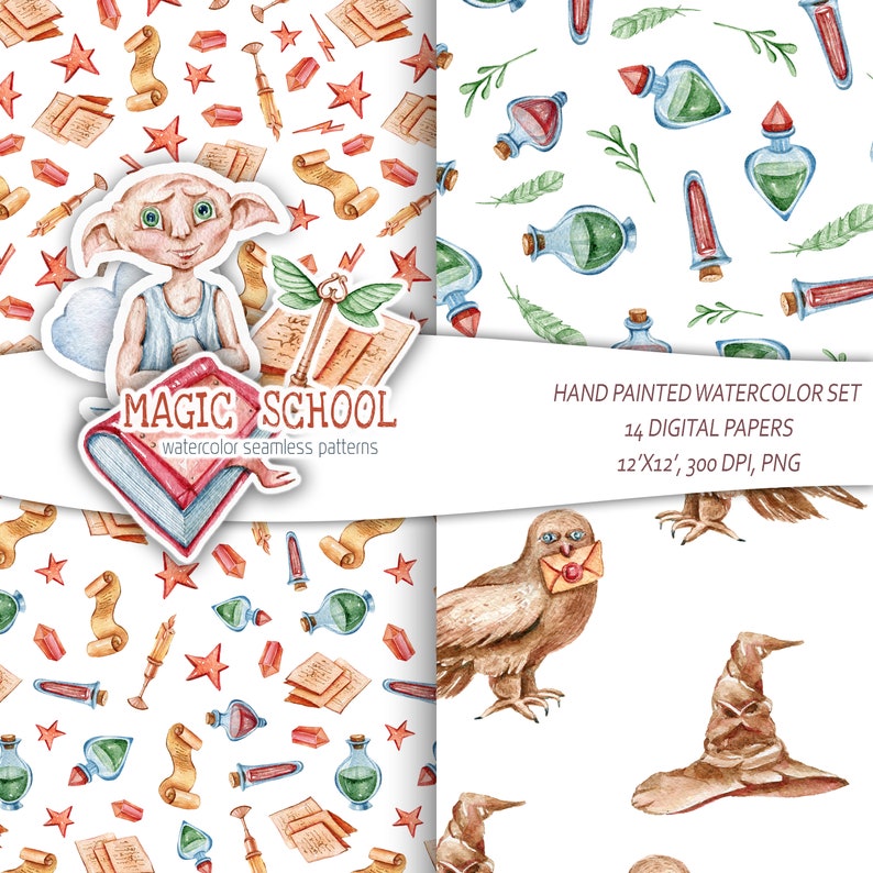 Download Harry Potter clipart Magic school digital paper Watercolor ...