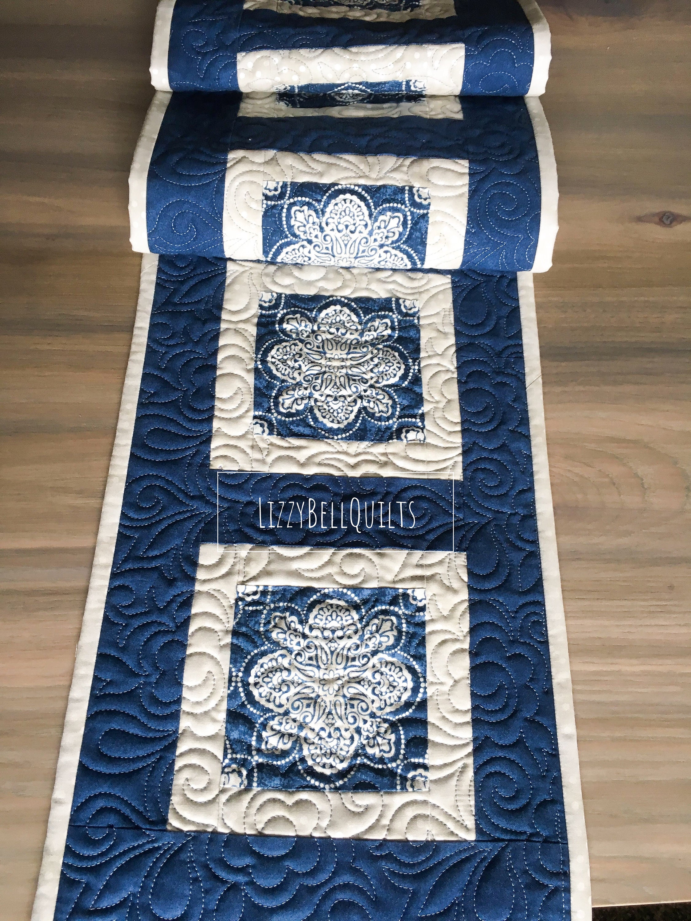 Blue and Gray Table Runner Quilted Table Runner Table Etsy