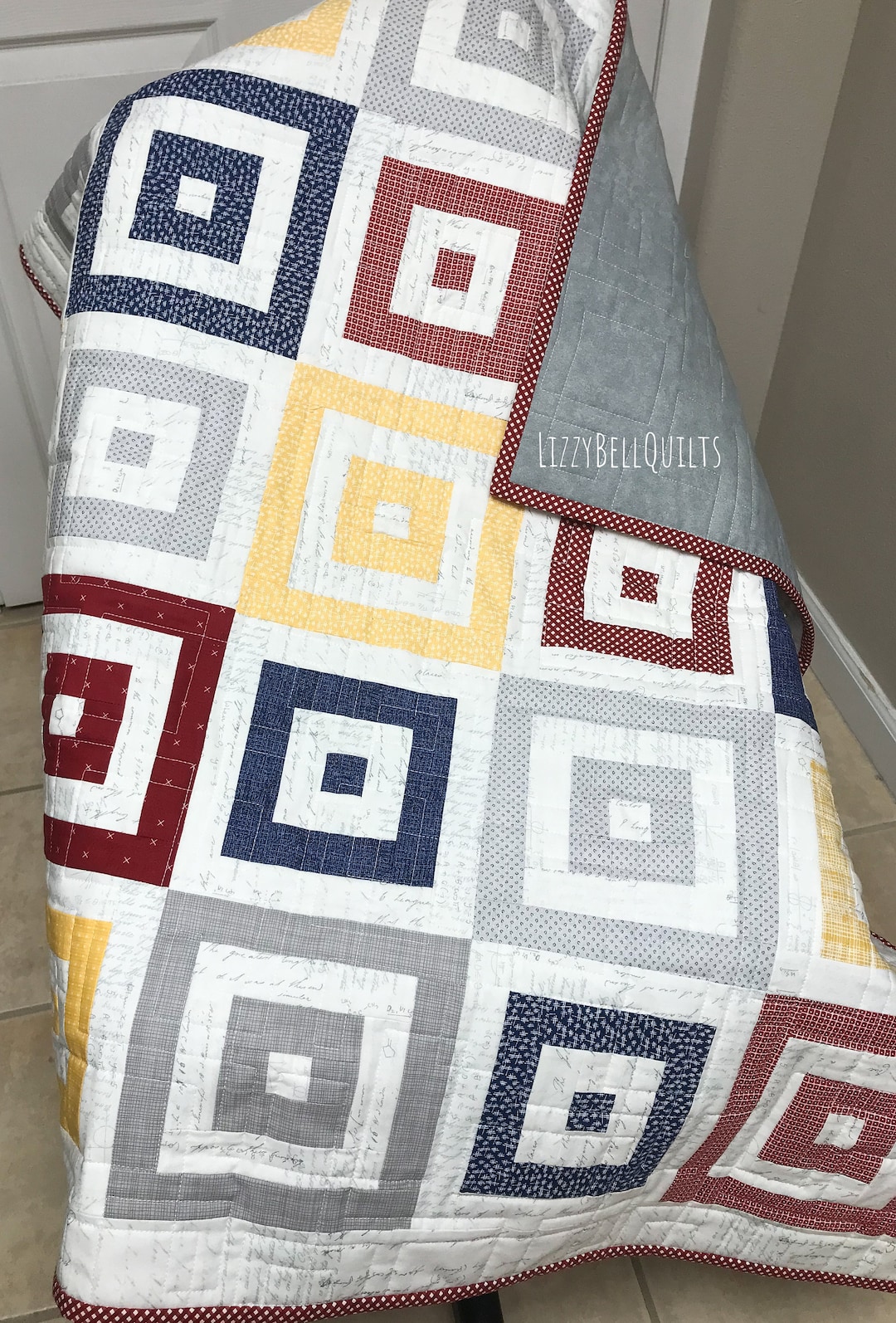 New Baby Quilt Square in a Square Blue Red Yellow and Etsy