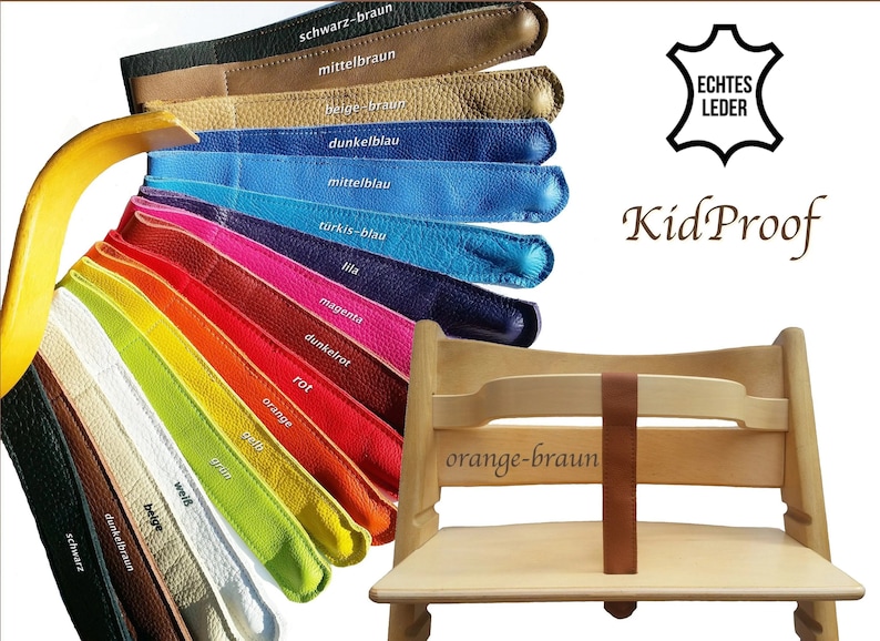 KidProof Öko Echt Lederriemen für Hochstuhl kompatibel zu Stokke Tripp Trapp, Roba, Treppy, Safety uvm. Schrittgurt für Holzbügel Frontbügel Bild 1