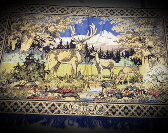 103 # Vintage blanket cover Plush decorations of the Soviet period 50-60 years of the USSR gobilen Reindeer Deer water river a Ukrainian