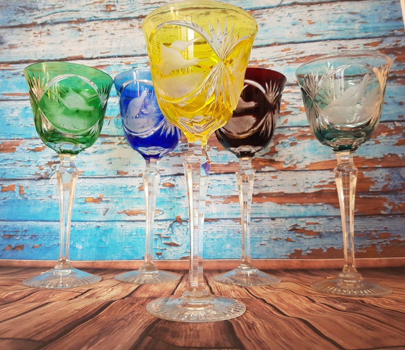 Glasses for wine Bohemian Cut Colored Crystal Etsy