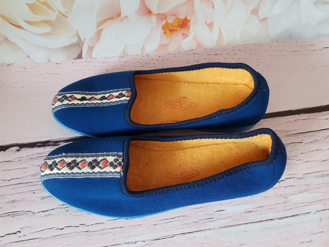 Vintage Soviet ladies shoes Blue felt shoes with soft interior Etsy