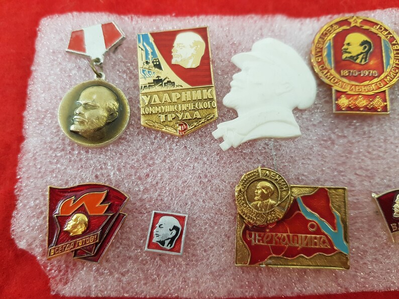 Vintage Suit Making Supplies Sale Lenin pins 10 Soviet propaganda pins Vintage Communist Russian Collectibles USSR memorabilia USSR