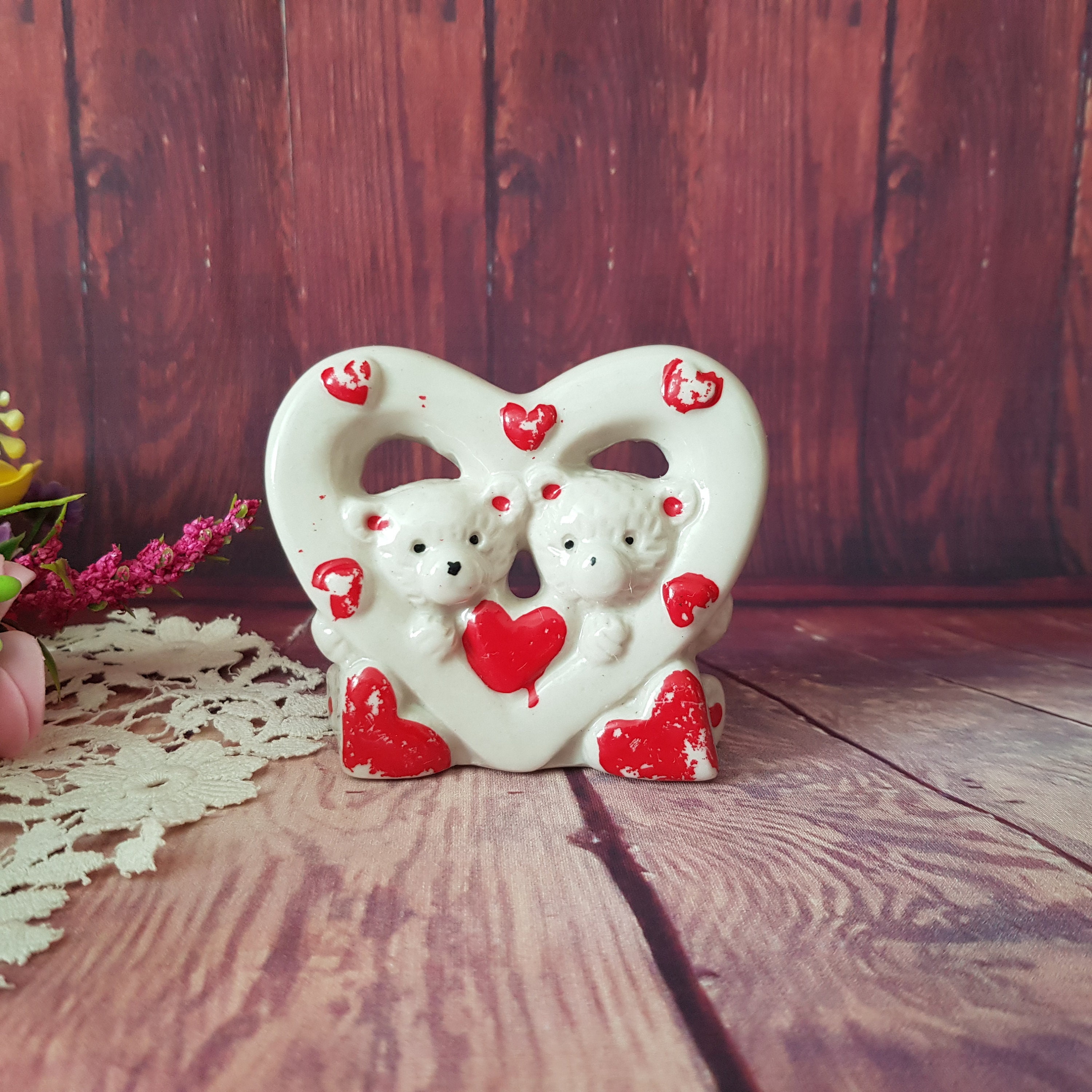 Porcelain Valentine's Day Gift Bear Figure Porcelain Etsy