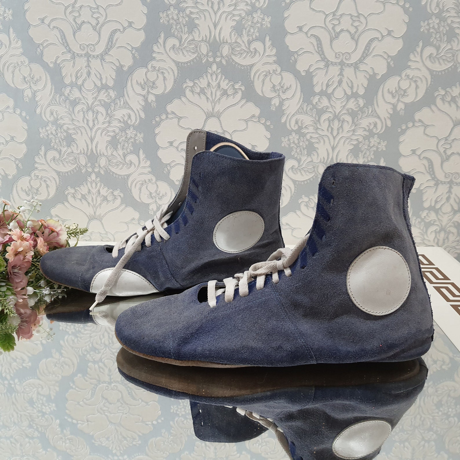 Boxing shoes Vintage Boxing Sneakers Blue Boots Sports Etsy