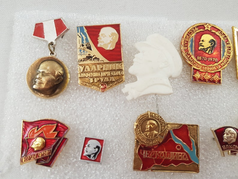 Vintage Suit Making Supplies Sale Lenin pins 10 Soviet propaganda pins Vintage Communist Russian Collectibles USSR memorabilia USSR