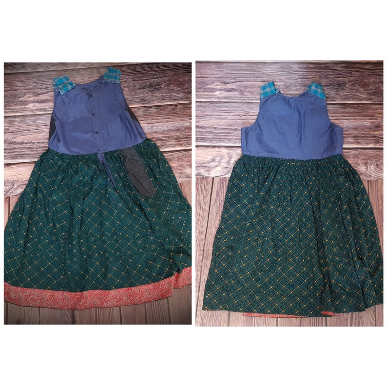 Vintage long dress Antique Ukrainian sarafan Ancient dress Casual long green sundress Sleeveless dress