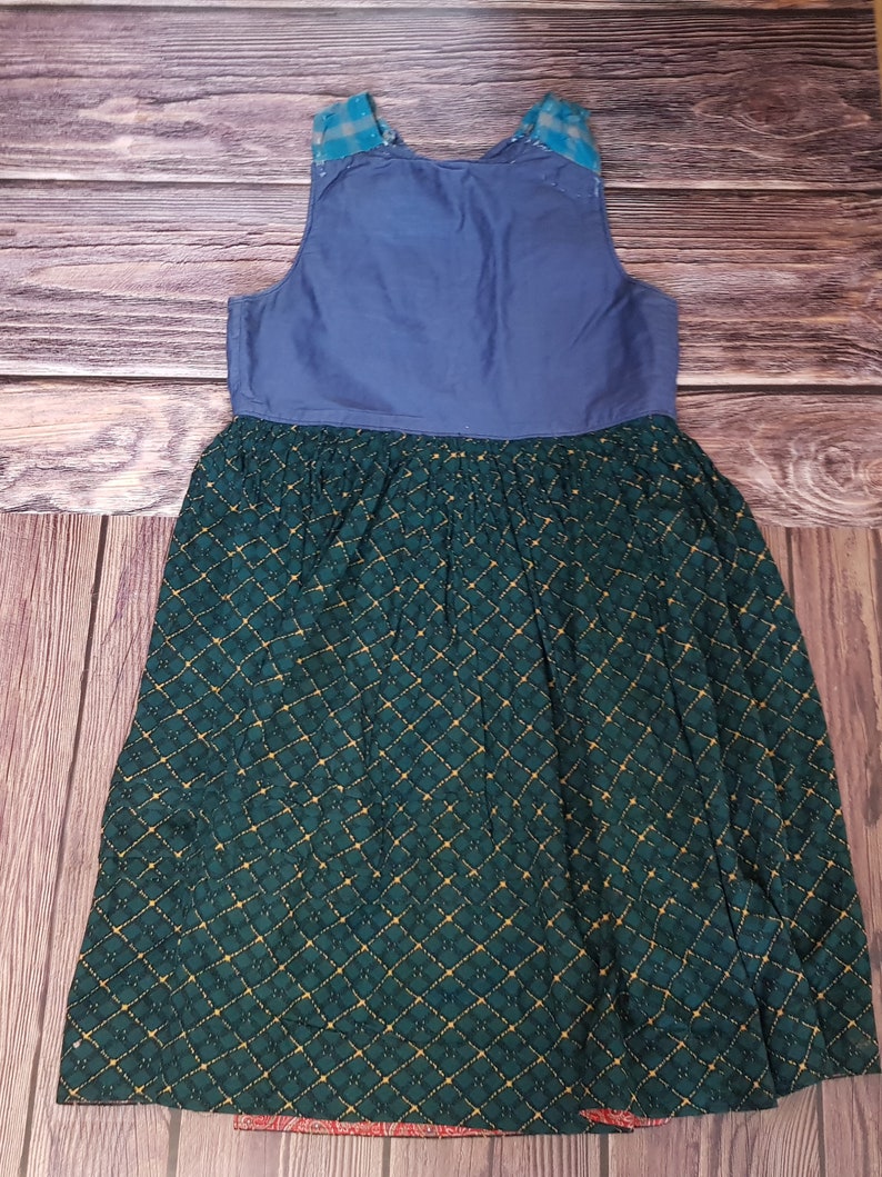 Vintage long dress Antique Ukrainian sarafan Ancient dress Casual long green sundress Sleeveless dress