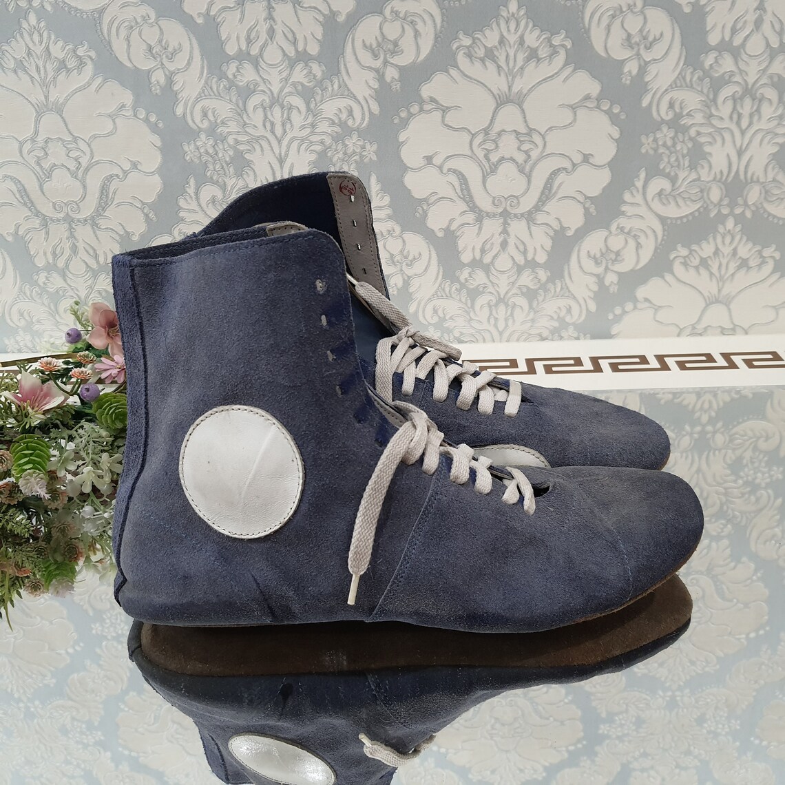 Boxing shoes Vintage Boxing Sneakers Blue Boots Sports Etsy