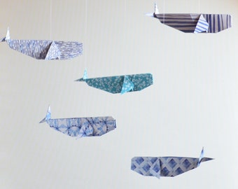 Origami Mobile Whales (toni di blu, fantasia)