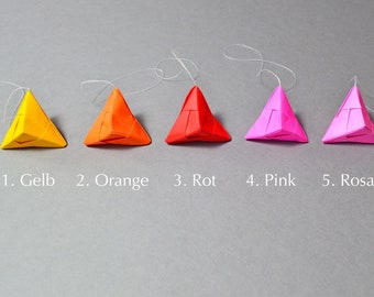 Set of 6 - PAPER DIAMONDS - Spring decoration - Colorful origamis - (yellow, orange, red, pink)