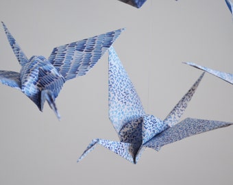 Origami Mobile Crane (shades of blue, patterned)