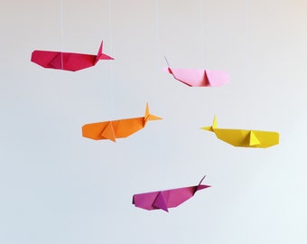 Origami Mobile Whales (yellow/orange/pink/pink/purple)