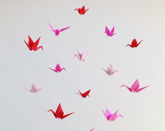 Origami Mobile Crane (pink/pink/red)