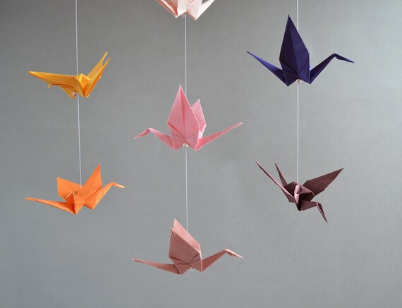 Origami Mobile Kranich Gelb Rosa Violett