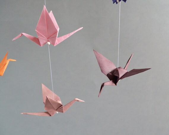 Origami Mobile Kranich Gelb Rosa Violett