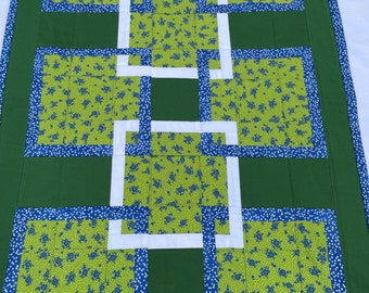 Handmade quilt for sale, Baby quilt, Crib size quilt, Cozy blanket, Baby gift, Green, blue and white quilt, Baby shower gift, Modern design