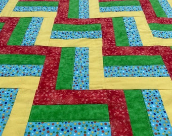 Handmade Baby Quilt, Modern Geometric Design, 36x48 Crib Blanket
