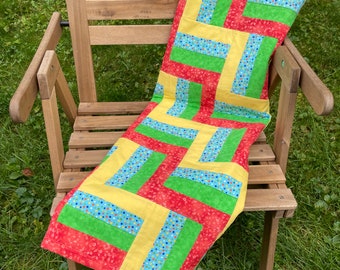 Baby Quilt, Comfort throw, Crib size quilt, cozy blanket, handmade quilt, new baby gift, orange, green, blue and yellow quilt, Machine sewn