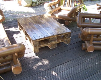 XXL coffee table made from old industrial pallets