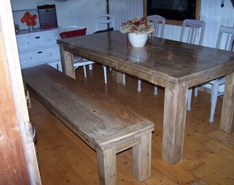 Solid dining table & matching bench made from pallet wood