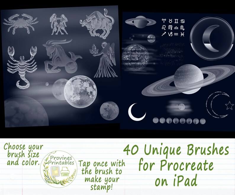 Procreate Brushes Stamps Zodiac Astrology Moon Stars Celestial Etsy