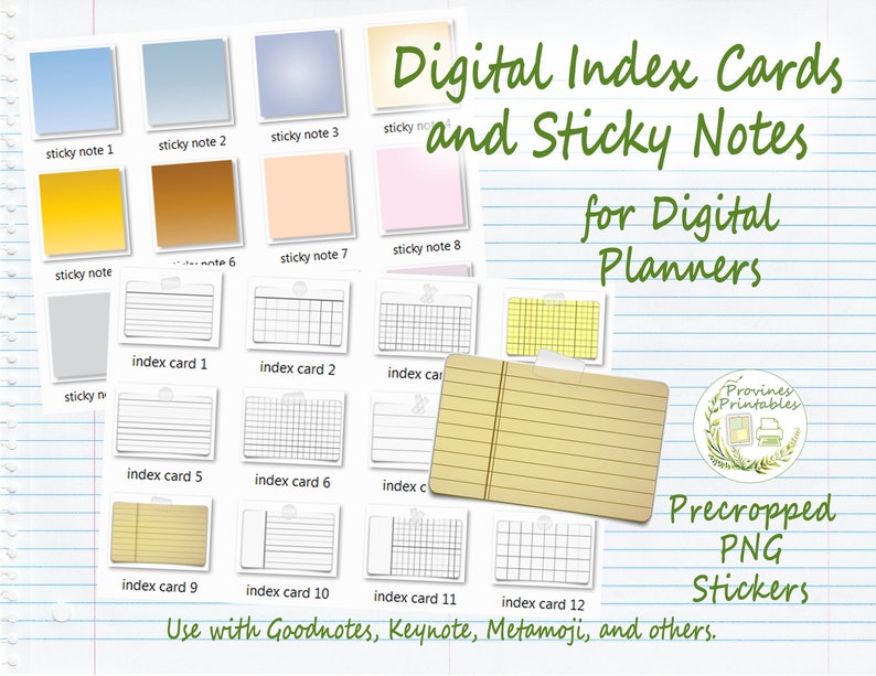 Digital Index Cards And Sticky Notes For Goodnotes Keynote Etsy