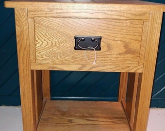 Amish Made Nightstand Solid Oak Single Drawer Mission Style Hardware