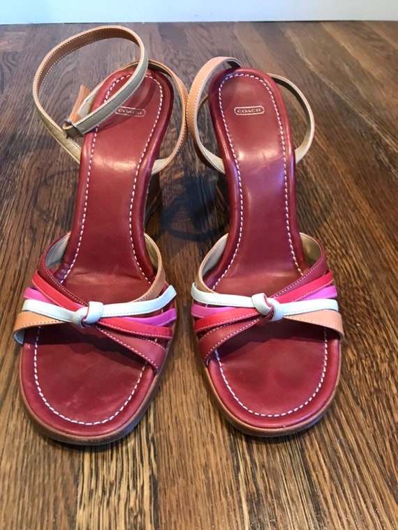 Vintage Coach Multicolored Red Pink Open toe Stack