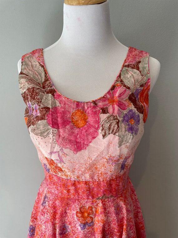 Vintage Pink, orange, brown Floral sundress- small