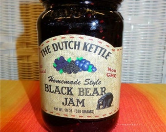 Dutch Kettle Homestyle Black Bear Jam 19 oz Jar Blackberry, Blueberry, Blk Rasp