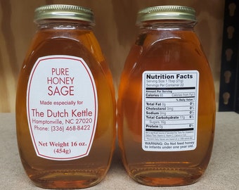 Pure Raw 1 Ibs / 16 oz. Dutch Kettle Sage Honey