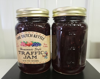 Dutch Kettle Homestyle Traffic Jam 19 oz Jar Strawberries Blueberries and Rasp