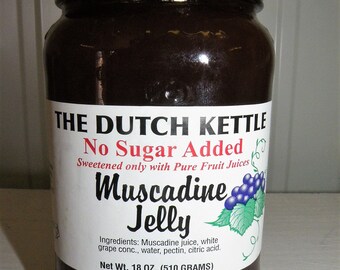 Dutch Kettle Homestyle No Sugar Added Muscadine Jelly 18 oz Jar.