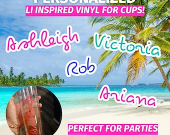 Vinilo adhesivo personalizado para villa tropical rosa – Inspirado en Long Island, ideal para viajes de chicas, despedidas de soltera o botellas de agua.