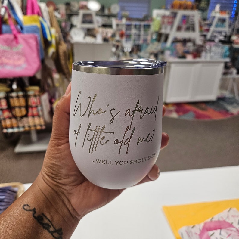 Who's Afraid of Little Old Me Tortured Poet Taylor Swift Stemless Wine Glass image 1