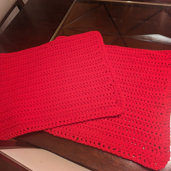 hand crocheted red placemats