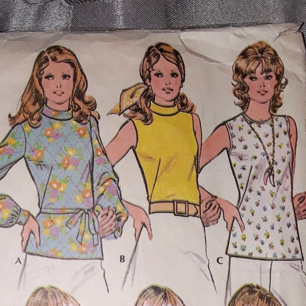 Fashion 70s Vintage Sewing Pattern McCall's 3550 Blouse Size 16 Sleeveless Blouse Front Buttons Shirt Long Sleeve Pullover Blouse Summer