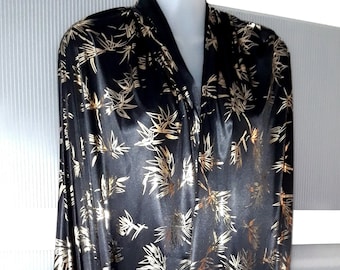 Black & Gold Fabric Palm Leaf Design Stretchy Tricot for Kimono Bolero Jacket Decor Fashion