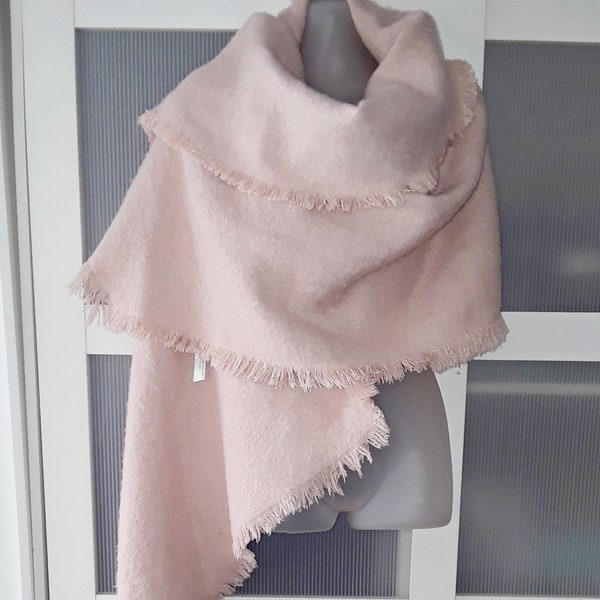 Blush PINK SCARF Shawl Pointed Ends Wingtip Scarf Fringes Shawl Shoulder Wrap Poncho Extra Large Soft Acrylic Retro Blanche Pink Boho Gift