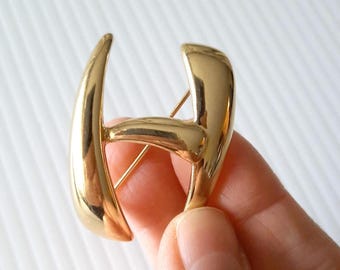 Monet Vintage Gold Tone Initial H Brooch - Designer Costume Jewelry