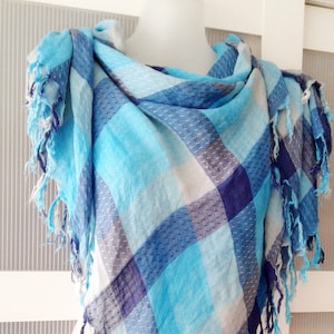 Blauer Schal Baby blau Himmel blau kariert Schal Schulter Wrap Kopf Schal Stuhl Deko Tischdecke Home Decor kariert Männer Frauen einzigartige Geschenke