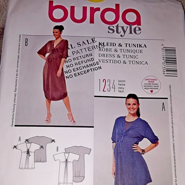 BURDA STYLE ROBE/Tunika/Dress/Tunic/Model 7356/Stylish Sewing Pattern Uncut Sizes 36/38/40/42/44/46/48/Future Mother Dress/ Maternity Wear