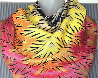 ECHO SCARF LARGE Square Designer Scarf Pink Yellow Black Orange Abstract Design Flames of Fire Jacket Shirt Blouse Accessories Unique Gifts