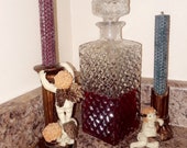 Vintage Bohemian Crystal Rectangular Liquor and Wine Decanter with Diamond Cut Edging Design Whisky Decanter Vintage Czech Bohemian Glass