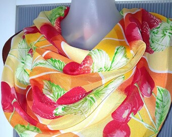 Italian Large Square Scarf: Strawberry Cherry Fruit Print - Etsy