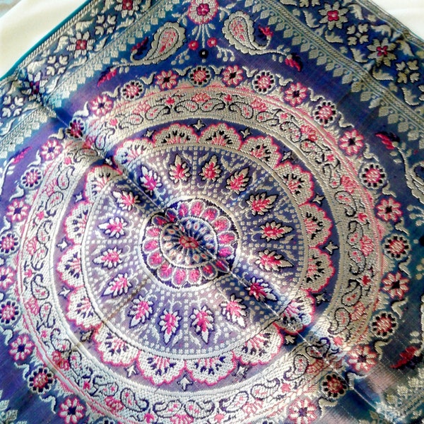 PILLOWCASE Decorative Handmade Silk Feel Square Oriental Design Blue Purple Red Pink Floral Design Persian Carpet Style Decorative Cushion