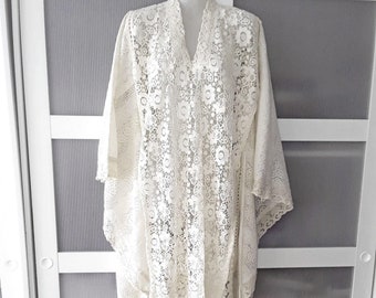 Laced BOHO Dress WEDDING vory Cream White Laced Dress Original Unique Laced Short Dress Apron Front Loose Dress Caftan Kaftan Bridal Gifts