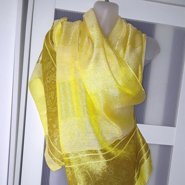 YELLOW Wedding GOLD Scarf Shawl Wrap Paisley Design Lemon Yellow Scarf Engagement Party Bridal Bridesmaids Fashion Accessories Gifts Unique